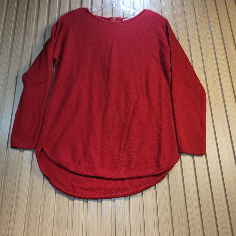 Michael Michael Kors Red High Low Zip Back Sweater Womens Small Crew Neck Knit